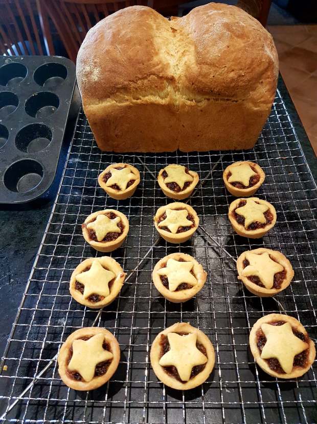 The now-baked tarts and homemade bread
